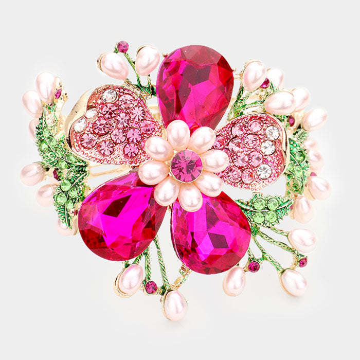 Beautiful PINK & GREEN Crystal Rose Pearl "Casual Dressy" Bracelet