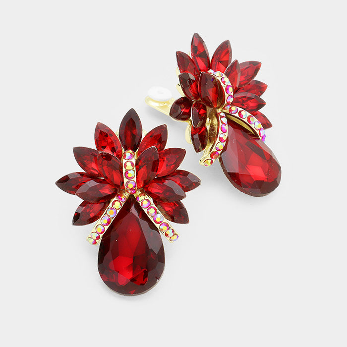 Beautiful Red & Violet Crystal Rose Petal Teardrop Earrings