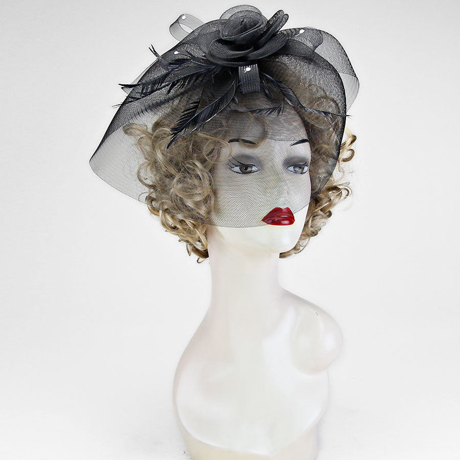 White Rose with Veil Fascinator Hat