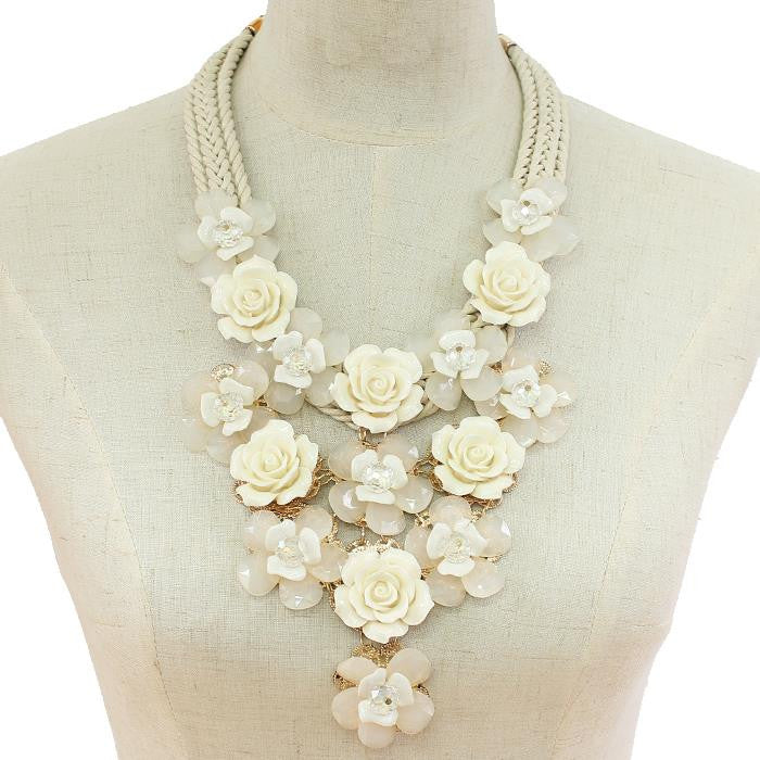 Rose Drop with Crystal Beads Necklace