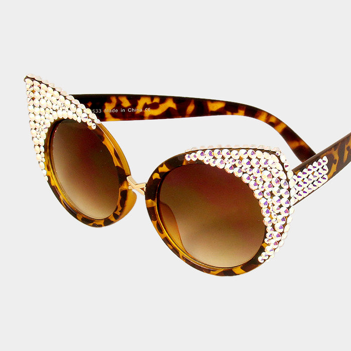 Beautiful Crystal Embellished Metal Frame Cat Eyes Sunglasses (NEW)