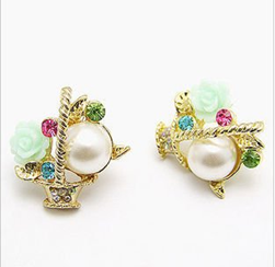 White and Green Rose Earrings