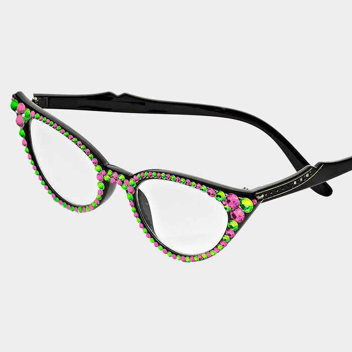 Beautiful Emerald, Red & White & Pink & Green Crystal Reading Glasses for GREEKS