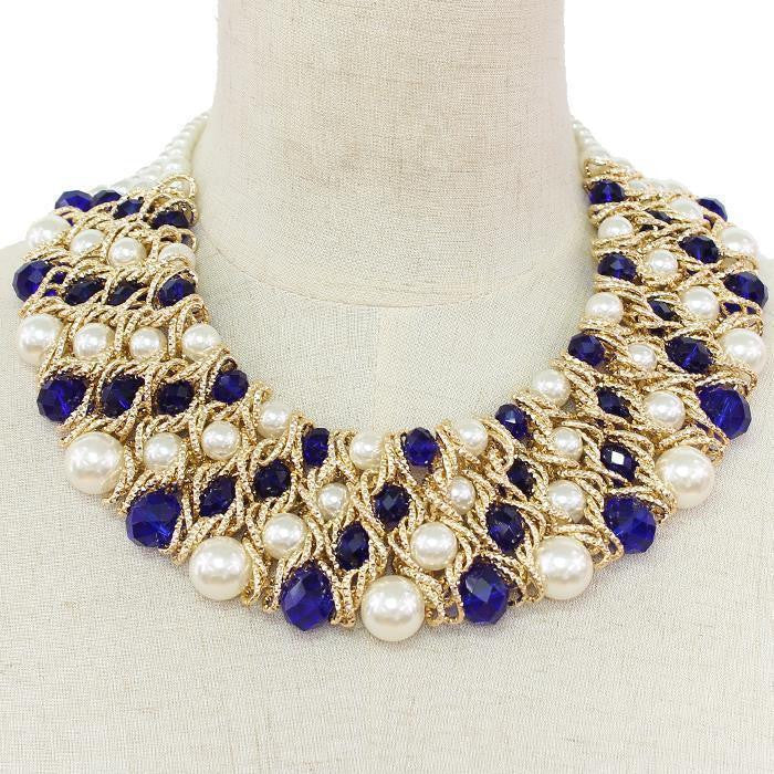 CARATS Pearl & Blue Crystal Necklace Set (High End)