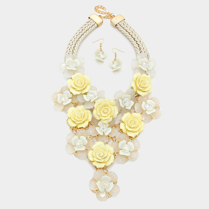 Beautiful White Rose Bib Necklace