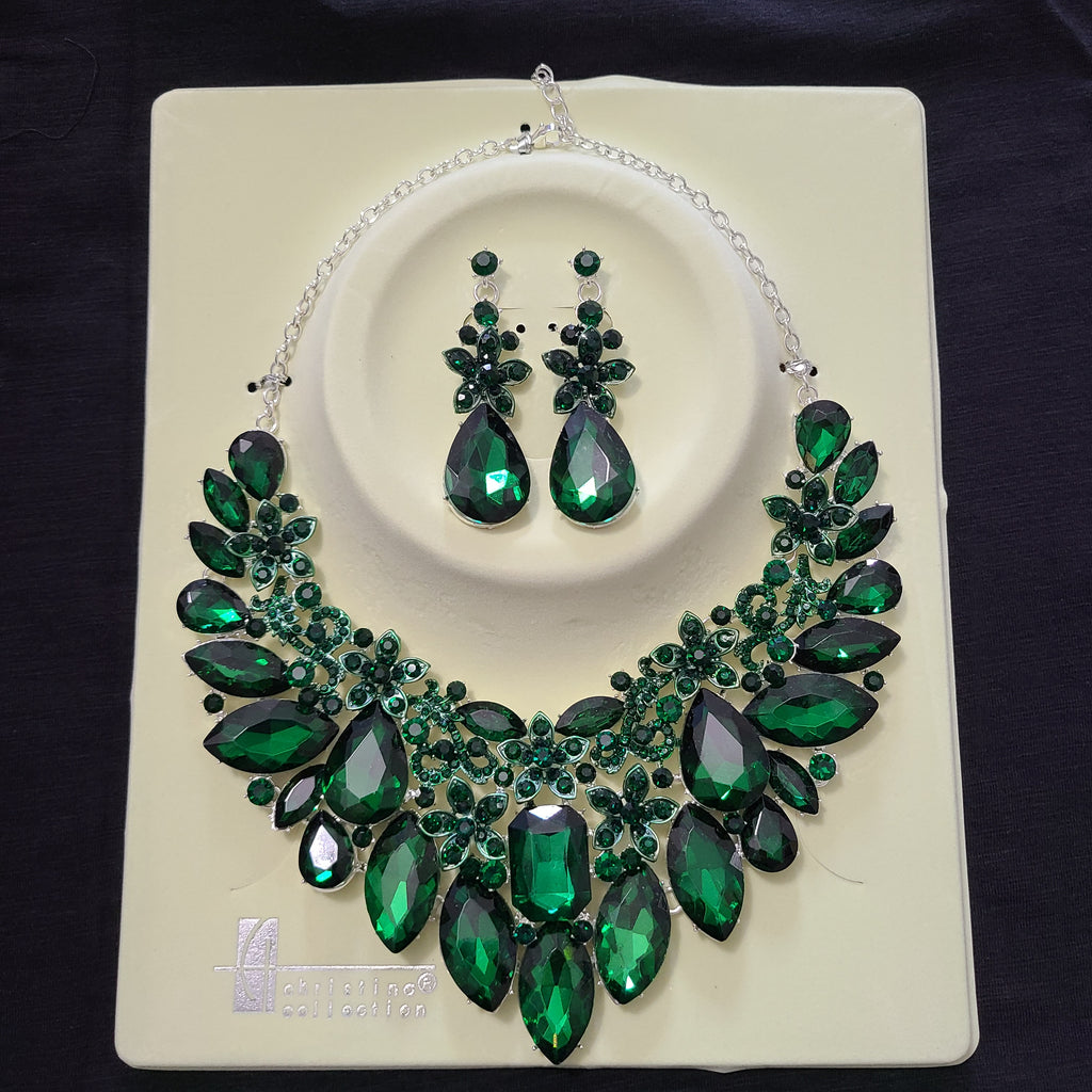 Emerald Crystal Marquise Evening Set