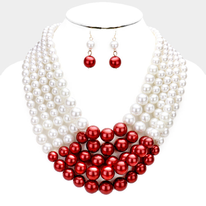 Beautiful GO RED Multi-strand pearl necklace