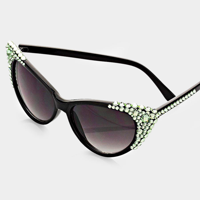 Beautiful Cat Eye Green Austrian Crystal Sunglasses