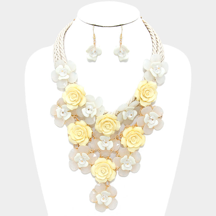 Beautiful White Rose Bib Necklace