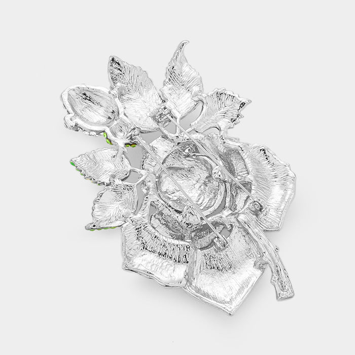 Beautiful Crystal Pink & Green Swarovski Rose Brooch Beautiful Things