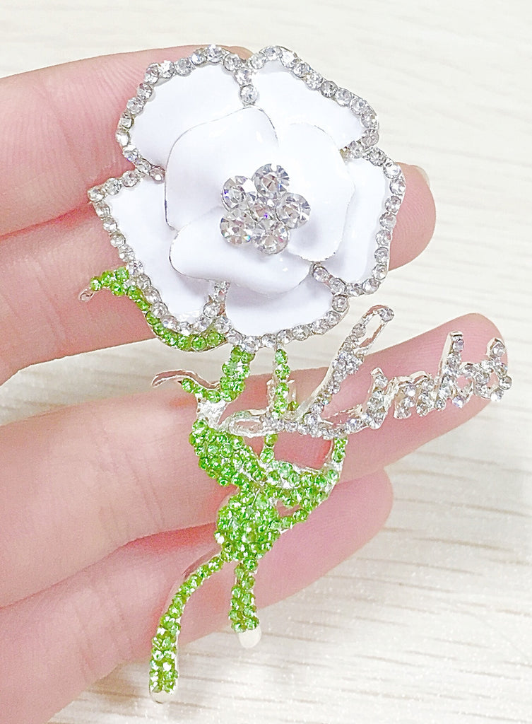Beautiful LINKS White Rose of Elegance Swarovski Crystal Brooch "High End"  (NEW)