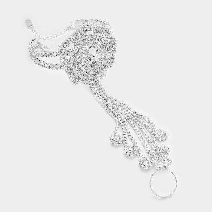 Beautiful Crystal Rose Hand Chain Bracelet
