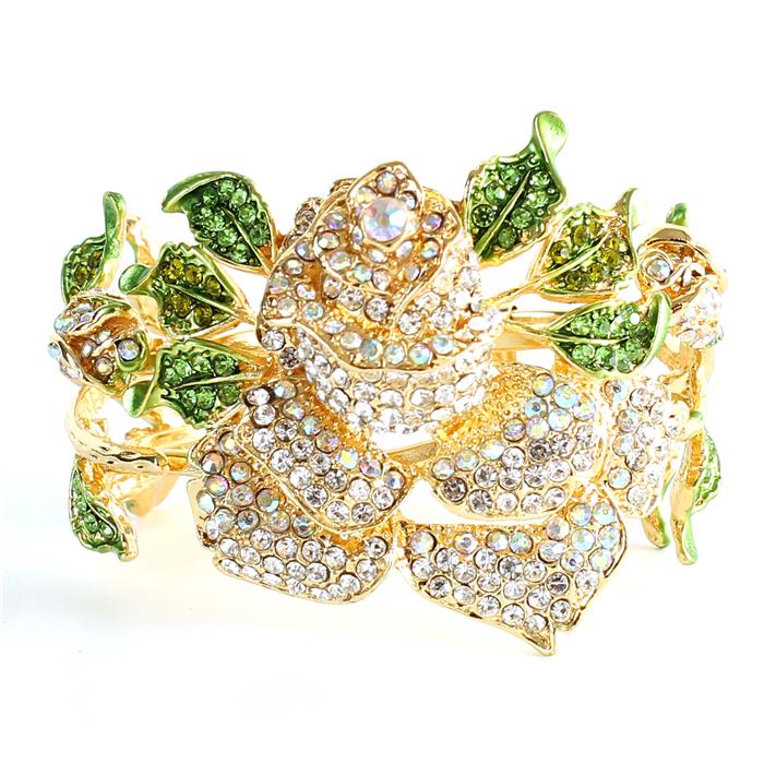 Beautiful Swarovski Crystal Rose Cuff Bangle Bracelet
