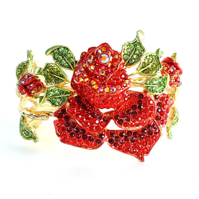 Beautiful Swarovski Crystal Rose Cuff Bangle Bracelet