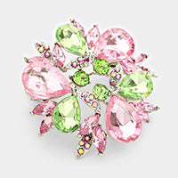 Beautiful Pink & Green Crystal Teardrop Wreath Brooch