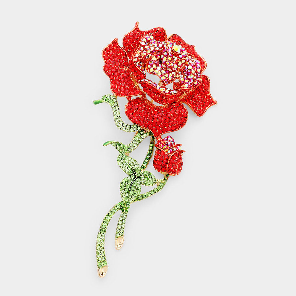 Beautiful RED Crystal Rose Brooch Pin, New)