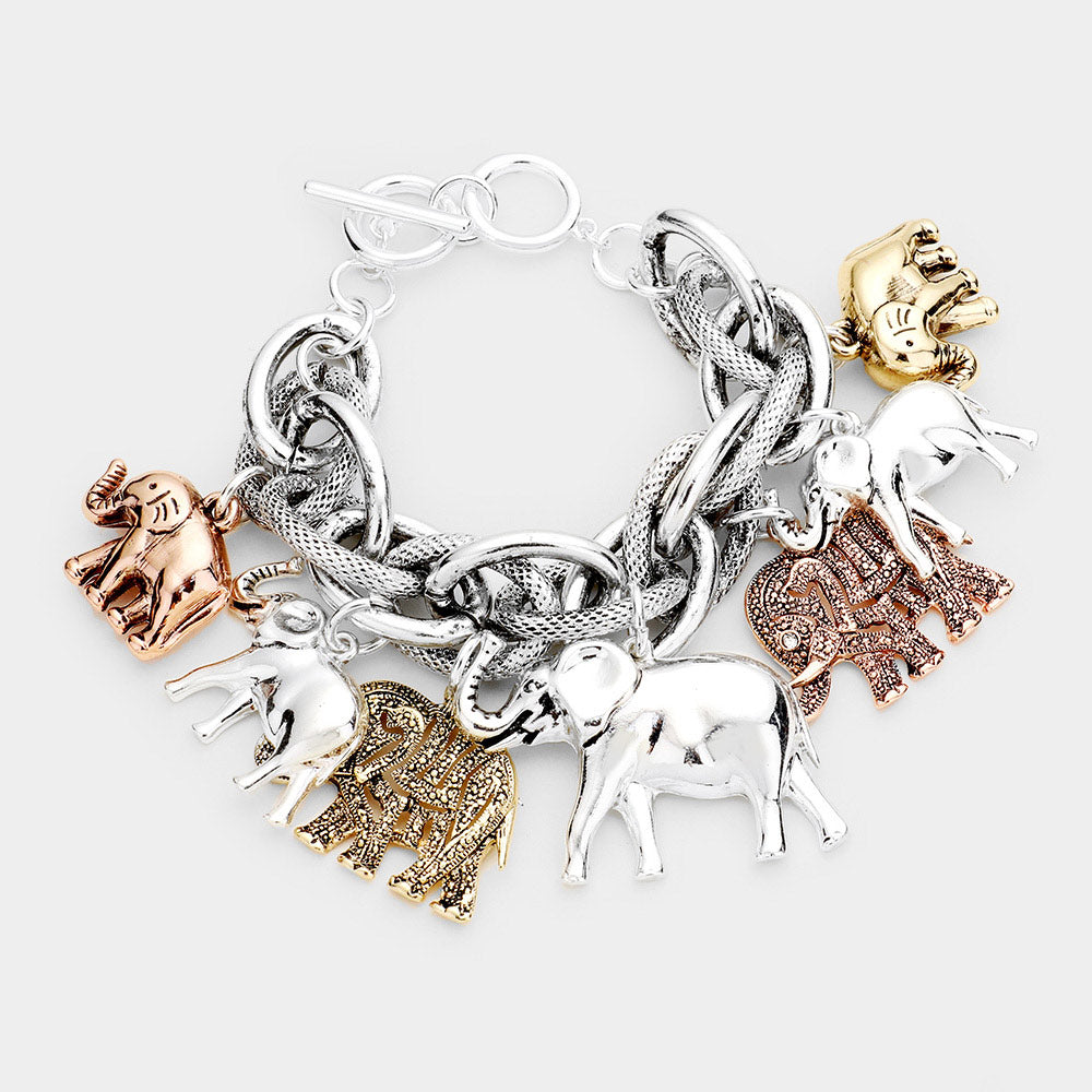 Beautiful Elephant Multi-Charm Toggle Bracelet