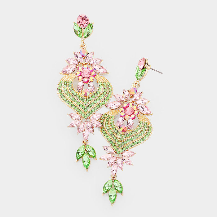 Beautiful Floral Vine Teardrop Crystal Earrings, New