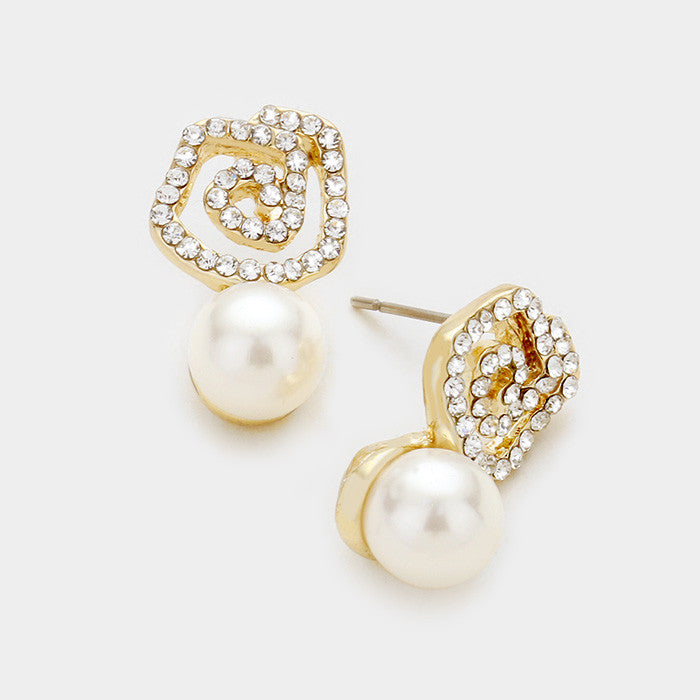 Beautiful Rose Pearl Crystal Earrings