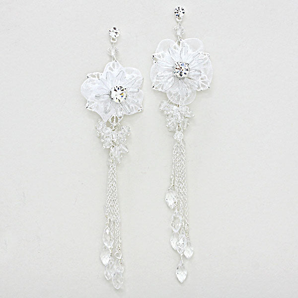 Beautiful Crystal White Rose Fringe Earrings.  PERFECT GIFT