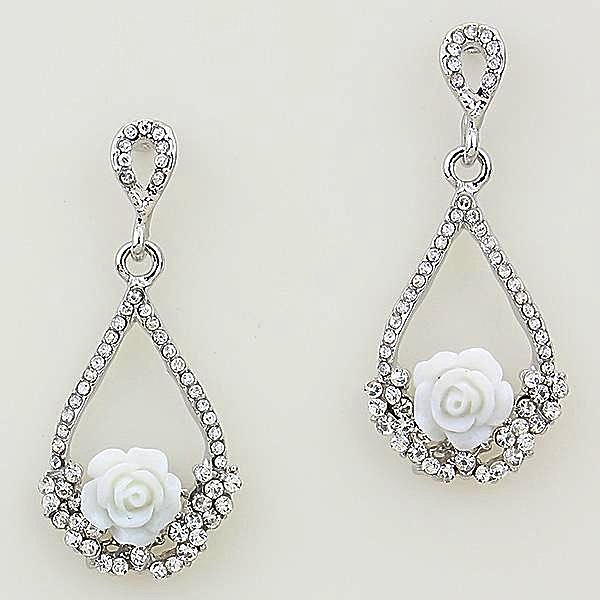 Beautiful White Rose Trapeze Crystal Earrings