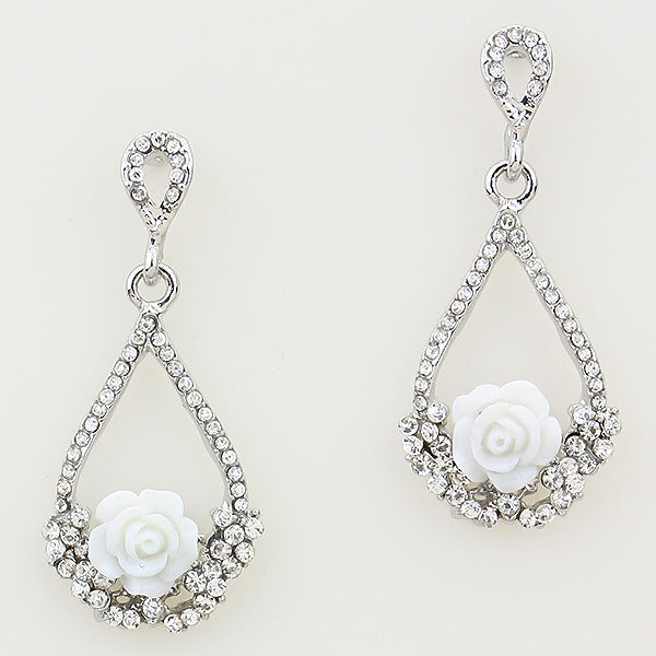Beautiful White Rose Trapeze Earrings