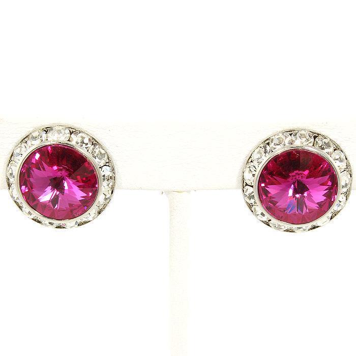 Beautiful Fuchsia Pink Crystal Clip On Earrings