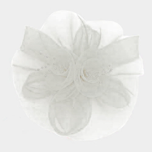 Beautiful White Rose Feather Mesh Fascinator