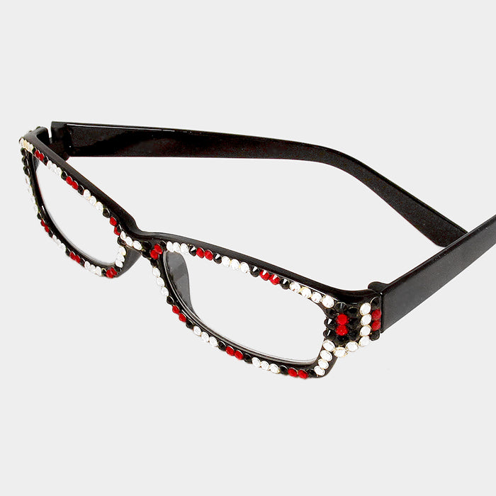 Beautiful Emerald, Red & White & Pink & Green Crystal Reading Glasses for GREEKS