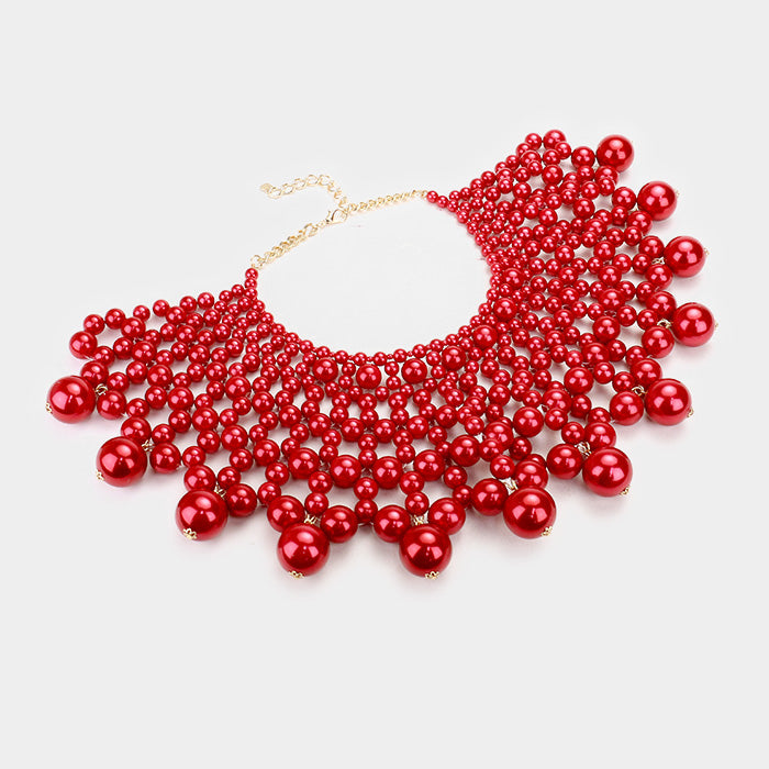 Beautiful GO RED Pearl Armor Bib Choker Necklace Set (GO RED Collection NEW)