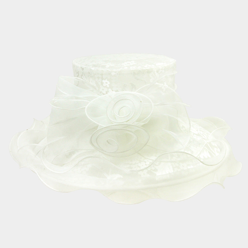 Beautiful White Rose Organza Hat (High End)