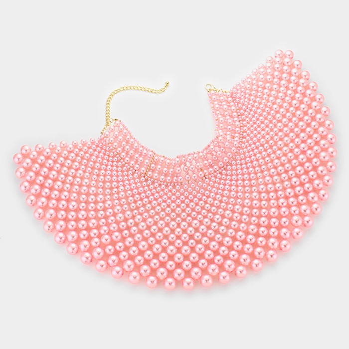 Beautiful Pink Pearl Bib Choker Necklace