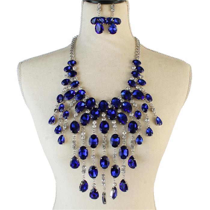 Beautiful Red or Blue Crystal Necklace Set, NEW
