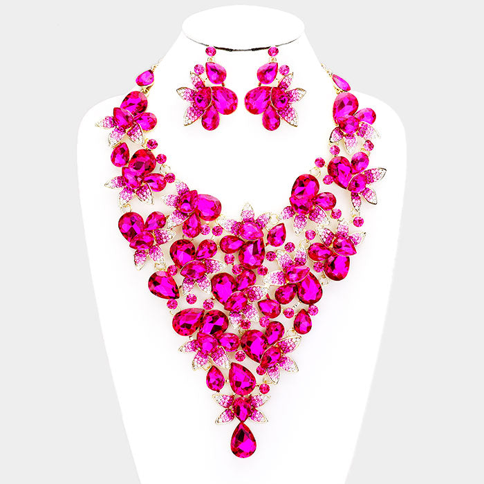 Beautiful Crystal Rose & Pearl Teardrop Necklace & Earrings (New/High End)