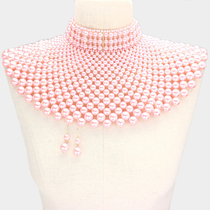 Beautiful Pearl Bib Choker Necklace "High End"