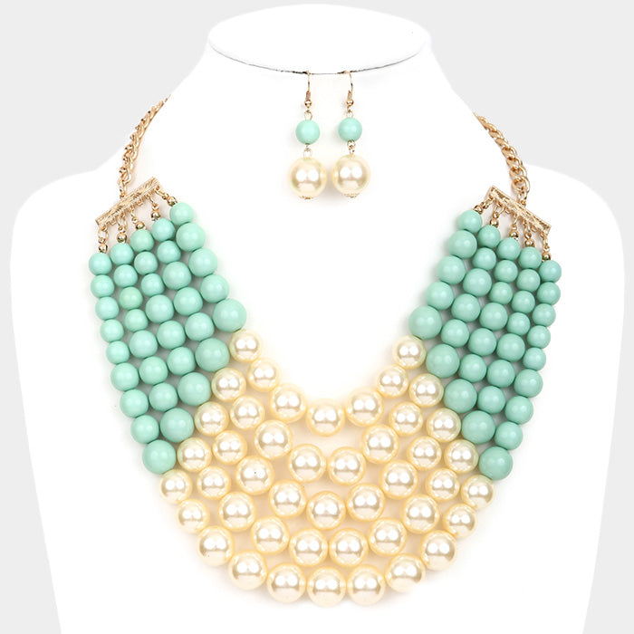 Beautiful Multi Strand Pearl Bib Necklace