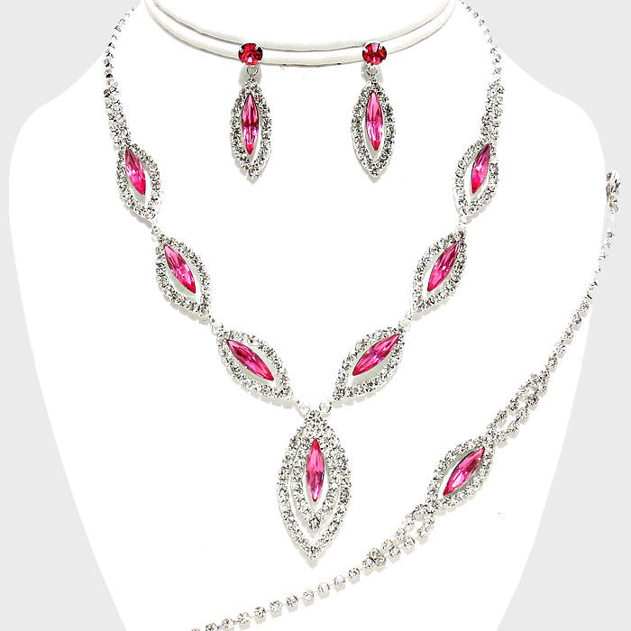 Beautiful Pink Marquise Crystal Jewelry Set