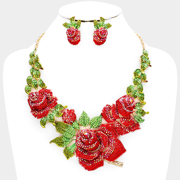 Beautiful Swarovski Golden Crystal Rose Necklace Set (High End)