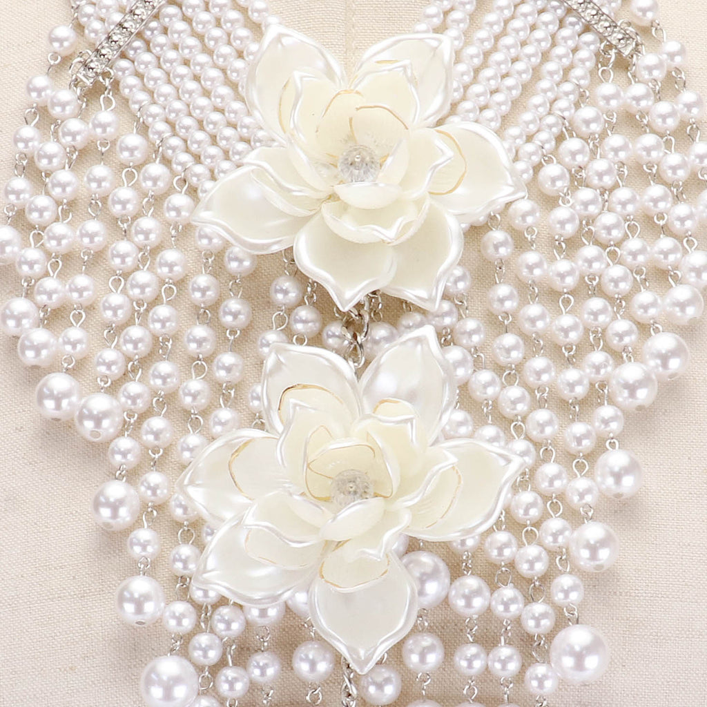 Beautiful White Rose Pearl Multi Strand Statement Necklace, New 2020