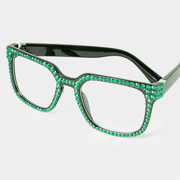 Beautiful Emerald Green Austrian Crystal Rhinestone Retro Square Sunglasses (NEW)