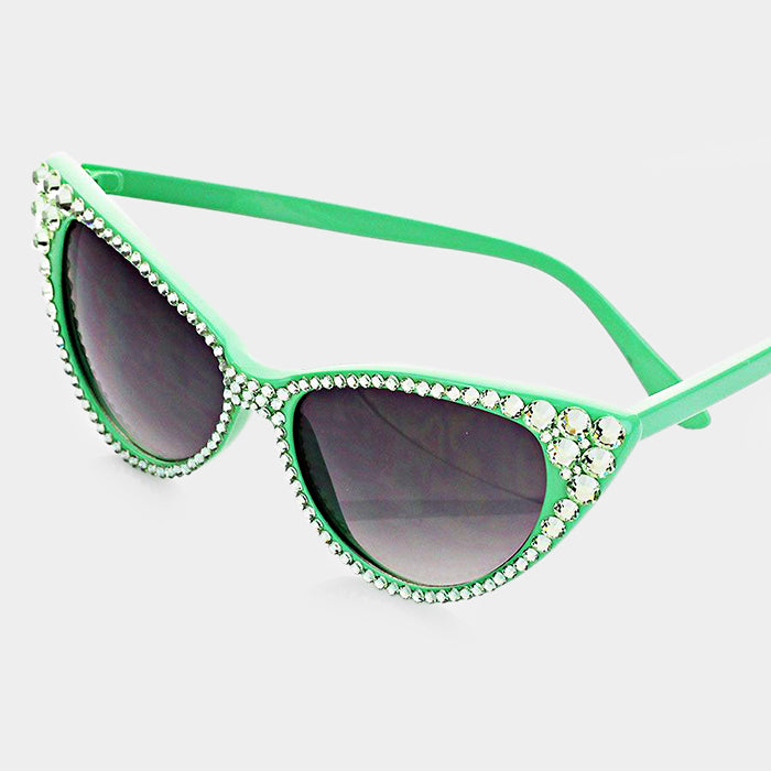 Beautiful Green Crystal Cat Eye Sunglasses (NEW)