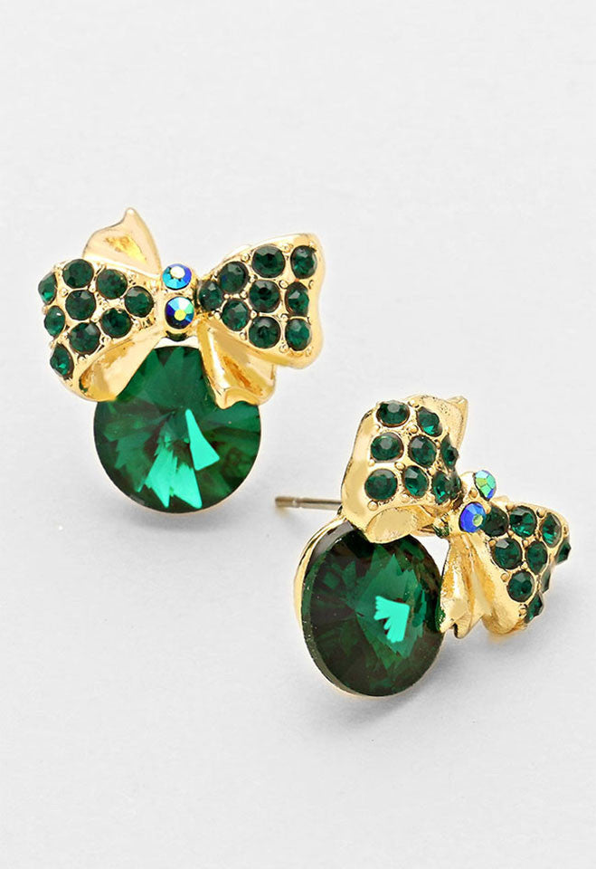 Emerald Austrian Crystal Designer Bow Earrings