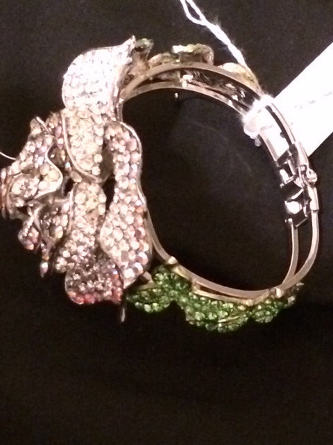 Our Swarvoski Crystal White and Green Leaves Rose Signature Bracelet