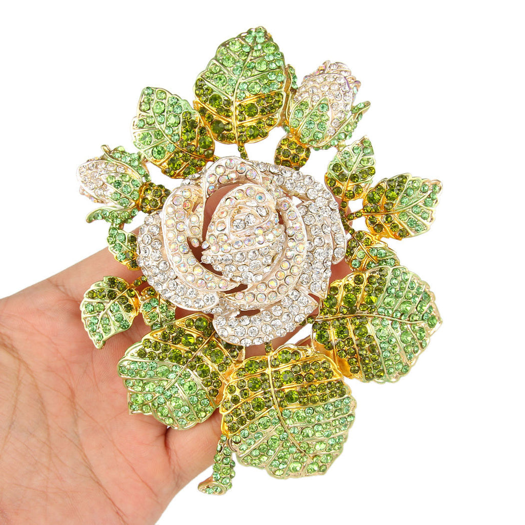 Our White Rose and Peridot Swarvorski Crystal Pin "High End"