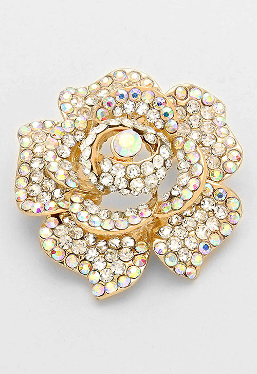 Austrian Crystal Rose Flower Brooch Statement Pin (Gold, Silver, Pink, Red available)