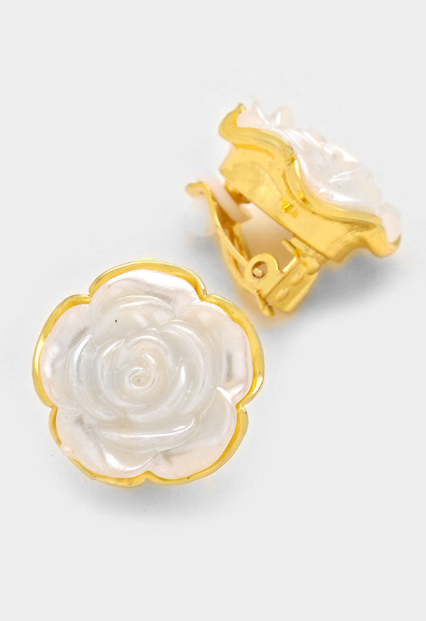 Links White Rose Pearl Clip On Earrings (New)