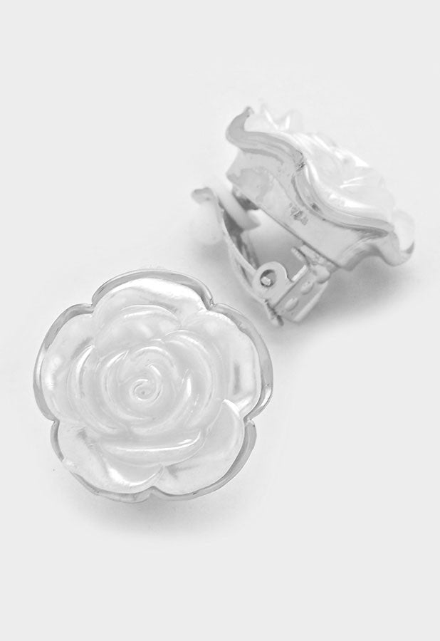 Links White Rose Pearl Clip On Earrings (New)