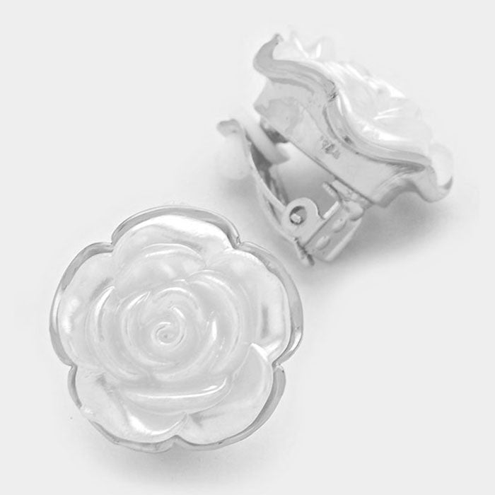 Beautiful Carved White Rose Crystal Classic Earrings