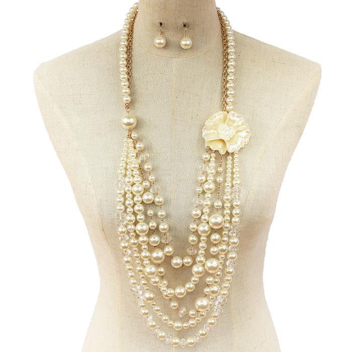 White Rose Pearl Long NECKLACE Set (SOLD OUT)