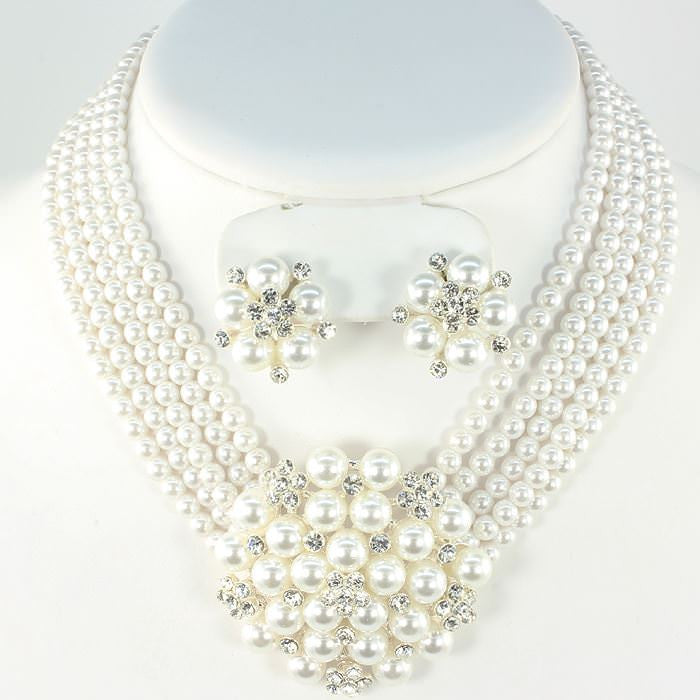 Professional White Faux Pearl Necklace and Earrings